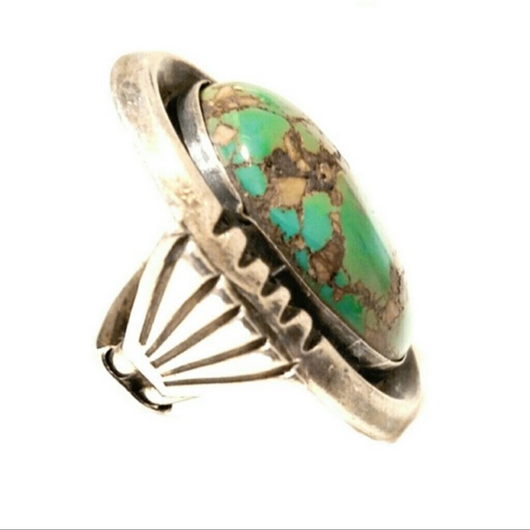 XL Astonishing Royston Turquoise Old Pawn Sterling Silver Ring size 7 Old Pawn - Picture 7 of 7